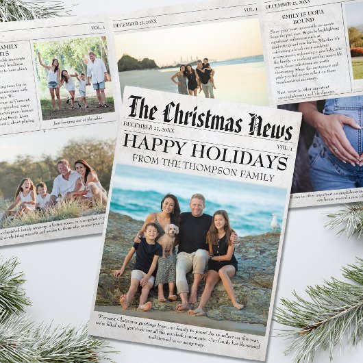 Jahr im Review Christmas Newspaper Family Foto Dreifach Gefaltete Urlaubskarte