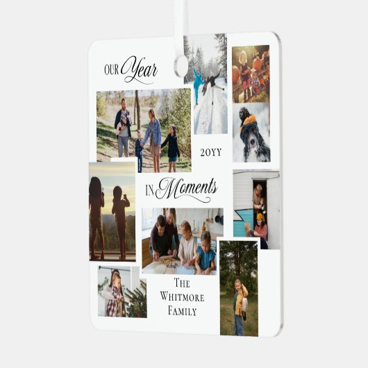 Jahr in Moments Familie Foto Collage Keepake Gesch Ornament Aus Metall (Vorderseite links)