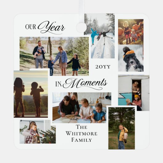 Jahr in Moments Familie Foto Collage Keepake Gesch Ornament Aus Metall (Vorderseite)