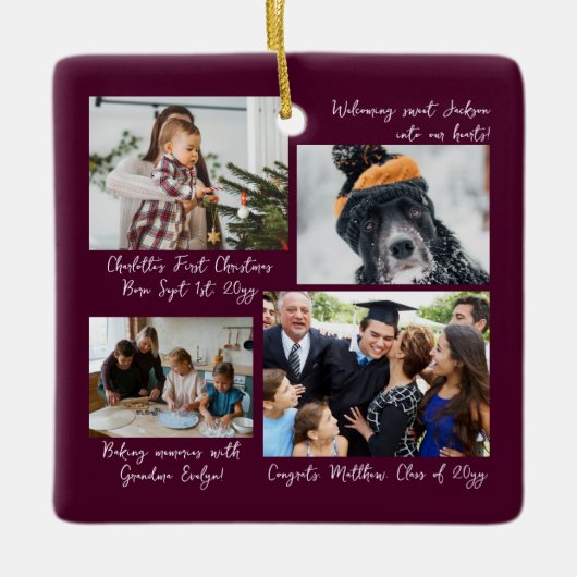 Jahr in Moments Family Foto Collage & Captions Keramikornament (Vorderseite)