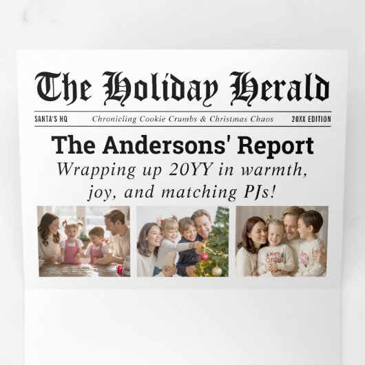 Jahr in Review Newspaper News Family Fotos Dreifach Gefaltete Urlaubskarte (Innen Erste Seite)