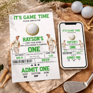 Jahr runter, Golf weiter! 1. Geburtstag Party Einladung