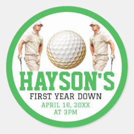 Jahr runter, Golf weiter! 1. Geburtstag Party Runder Aufkleber