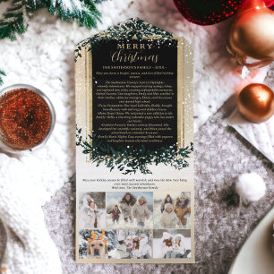 Jahr Überprüfung Gold grün Frohe Weihnachten 6 Fot All In One Einladung