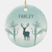 Jahr und Name personalisieren - Hirsch- und Baummu Keramik Ornament (Hinten)