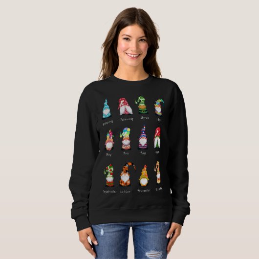Jahr voll von Gnomes Lover Design Monatlicher Gnom Sweatshirt (Vorne ganz)