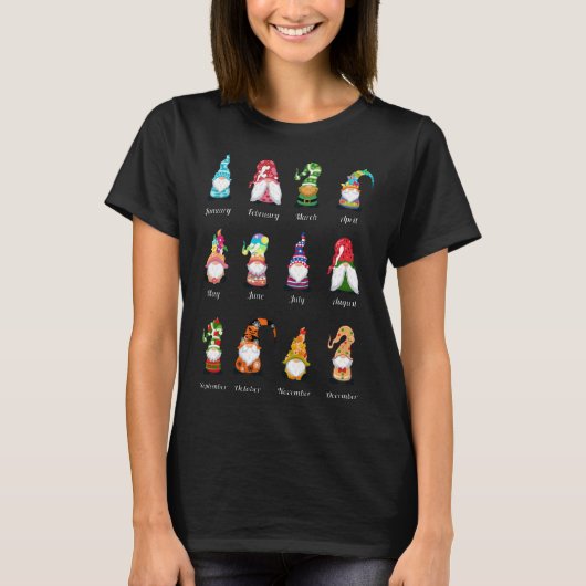 Jahr voll von Gnomes Lover Design Monatlicher Gnom T-Shirt (Vorderseite)