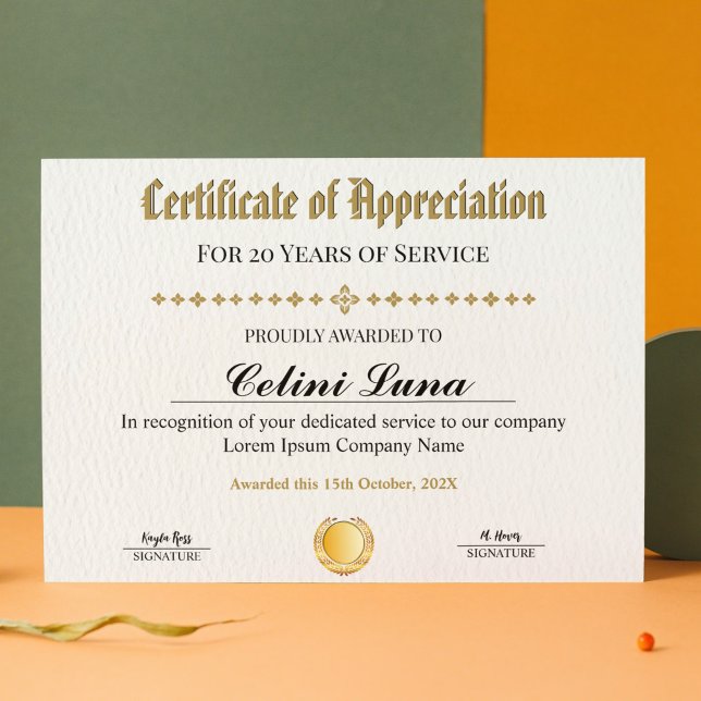 Jahre des Service Certificate - Beruflich Gold (Years of Service Certificate - Professional Gold)