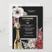 JAHRE rote Rose Schaumwein Eleganter Blumen Einladung (Vorderseite)