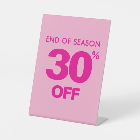 Jahresabschlussschild, rosa 30% Off Tabletop Sockelschild (Vorderseite)