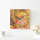 JAHRESANGEL IN GOLDPINK Farbige Edelsteine Quadratische Wanduhr (Zuhause)