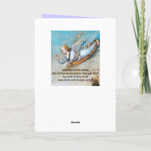 JAHRESANGEL UND JUNGFRAU FEIERTAGSKARTE (Rückseite)