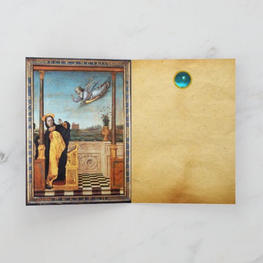 JAHRESANGEL UND JUNGFRAU FEIERTAGSKARTE (Innenseite)