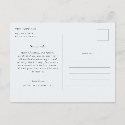 Jahresbericht der Weihnachtsfamilie Niedlich Funny Postkarte (Rückseite)