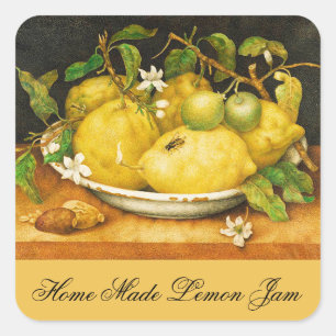 JAHRESFRÜCHTE JAM , PRÄERVE , CANNING JAR QUADRATISCHER AUFKLEBER