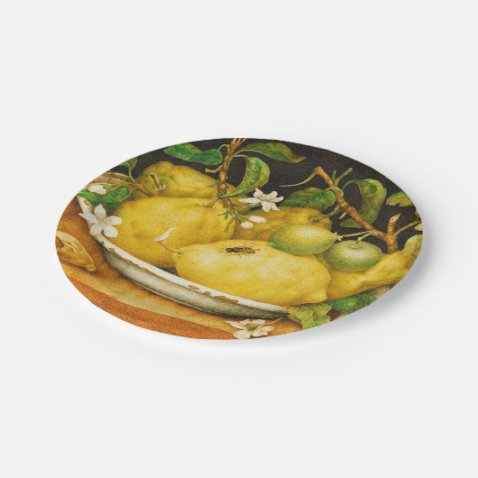 JAHRESFRÜCHTE, LEMONS LEMON BLUME Gelb Pappteller (Schrägansicht)