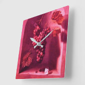 JAHRESFRÜCHTE MIT KUCHERN, antike rote Rustikale Quadratische Wanduhr (Winkel)