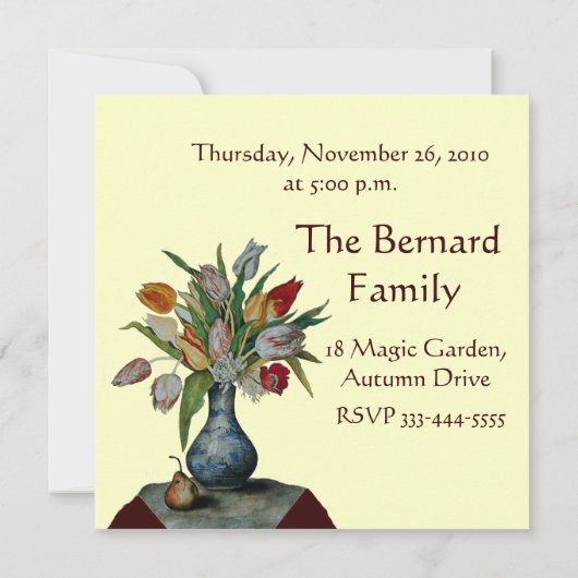 JAHRESFRÜCHTE/TULIPS Erntedank Abendessen Elfenbei Einladung (Rückseite)