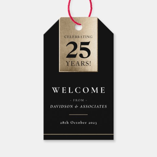 JAHRESGESCHÄFT DES UNTERNEHMENS Schwarz-weißes Gol Geschenkanhänger (Vorderseite)