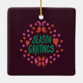 Jahresgrüße in grüner Handschrift mit Herzen Keramikornament (Rückseite)