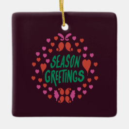 Jahresgrüße in grüner Handschrift mit Herzen Keramikornament