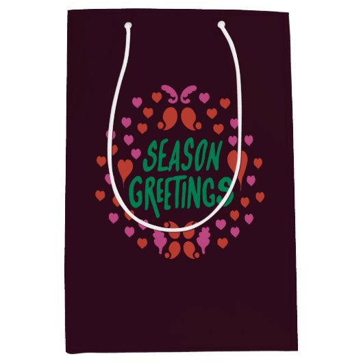 Jahresgrüße in grüner Handschrift mit Herzen Mittlere Geschenktüte (Vorderseite)