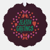 Jahresgrüße in grüner Handschrift mit Herzen Ornament Karte (Vorderseite)