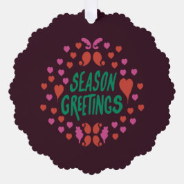 Jahresgrüße in grüner Handschrift mit Herzen Ornament Karte