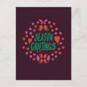 Jahresgrüße in grüner Handschrift mit Herzen Postkarte (Vorderseite)