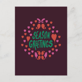 Jahresgrüße in grüner Handschrift mit Herzen Postkarte