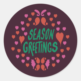 Jahresgrüße in grüner Handschrift mit Herzen Runder Aufkleber