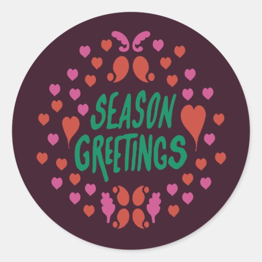 Jahresgrüße in grüner Handschrift mit Herzen Runder Aufkleber (Vorderseite)