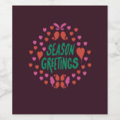 Jahresgrüße in grüner Handschrift mit Herzen Weinetikett (Einzelnes Label)