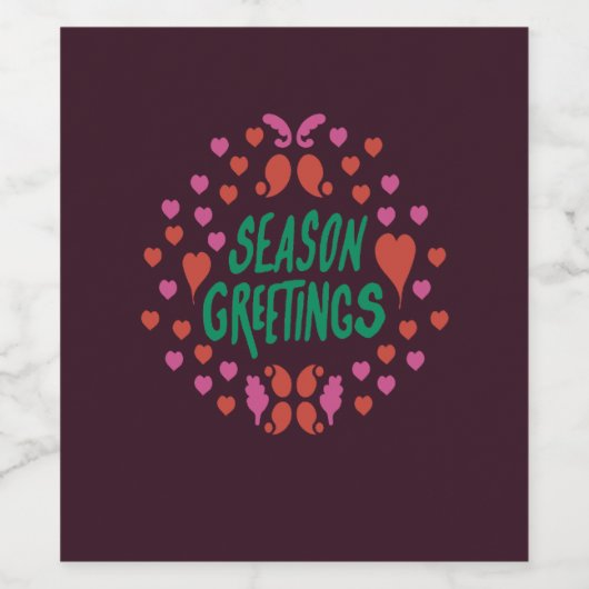 Jahresgrüße in grüner Handschrift mit Herzen Weinetikett (Einzelnes Label)