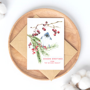 Jahresgrüße - Weihnachtsgrün und Vogel Postkarte