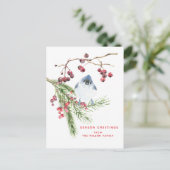Jahresgrüße - Weihnachtsgrün und Vogel Postkarte (Stehend Vorderseite)