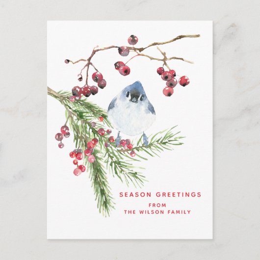 Jahresgrüße - Weihnachtsgrün und Vogel Postkarte (Vorderseite)