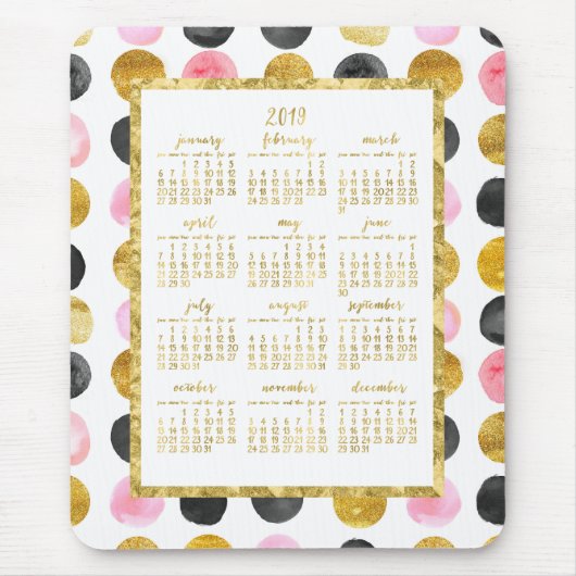 Jahreskalender 2019 Mousepads rosa und goldene Pun (Vorne)
