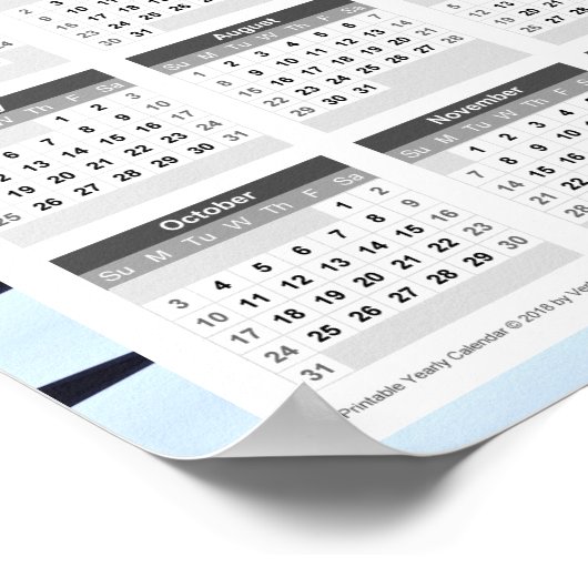 Jahreskalender 2021: Blau mit schwarzen Linien Poster (Ecke)