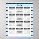 Jahreskalender 2021: Blau mit schwarzen Linien Poster (Vorne)