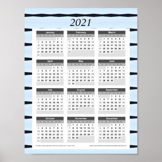 Jahreskalender 2021: Blau mit schwarzen Linien Poster (Vorne)