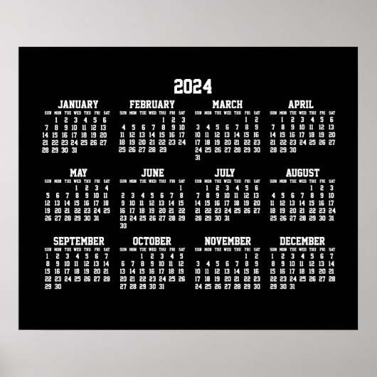 Jahreskalender 2024 Poster Black (Vorne)