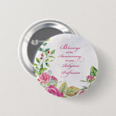 Jahrestag der religiösen Tätigkeit Pink Roses Button (Vorne & Hinten)