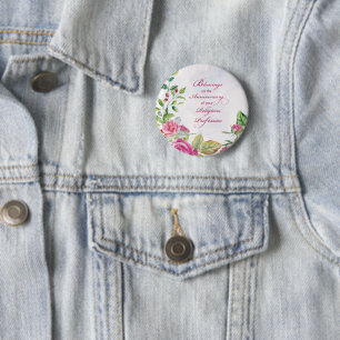 Jahrestag der religiösen Tätigkeit Pink Roses Button