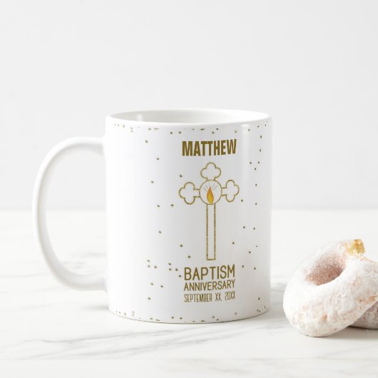 Jahrestag der Taufe Gold Cross Personalisiert Kaffeetasse (Mit Donut)
