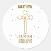 Jahrestag der Taufe Gold Cross Personalisiert Runder Aufkleber (Vorderseite)
