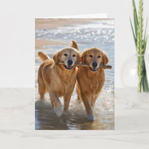 Jahrestag Golden Retriever trägt einen Stock Karte