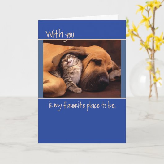 Jahrestag, Hund und Kätzchen Karte (Gelbe Blume)