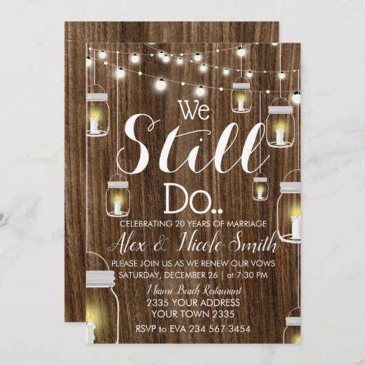 Jahrestag rustikale Stringlights Kerzen-Lampen Einladung (Vorne/Hinten)