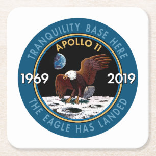 Jahrestags-Auftrag-Flecken-Insignien Apollo 11 50. Rechteckiger Pappuntersetzer